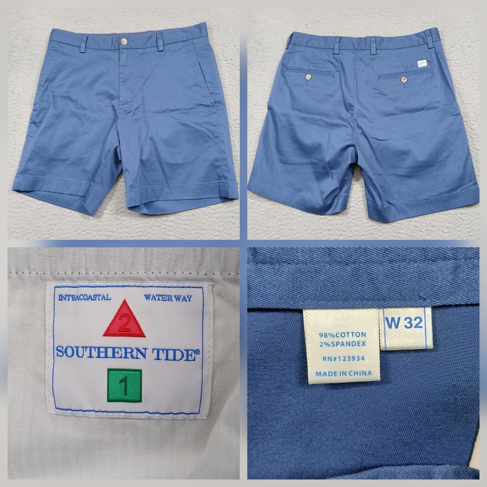 Southern Tide Flat Front Shorts Men's‎ 32 Blue Stretch Cotton Chino